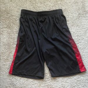 Athletic Black and Red Mesh Shorts with Elastic Waist
